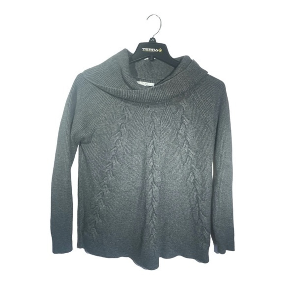 SUNG Alred Sung Womens Cowl Neck Sweater Cable Knit Gray Coastal Size XL